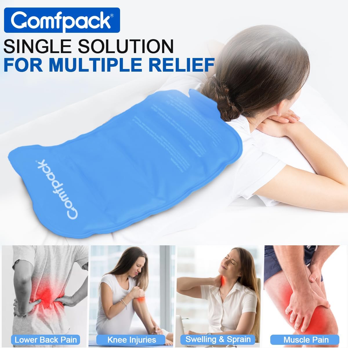 Large Ice Pack for Injuries Gel Pack for Lower Back Pain Relief Reusable Hot Cold Therapy Cold Pack for Back, Shoulder Elbow Pain, Hip Replacement Surgery, Knee Swelling, 9.8 × 17.7"