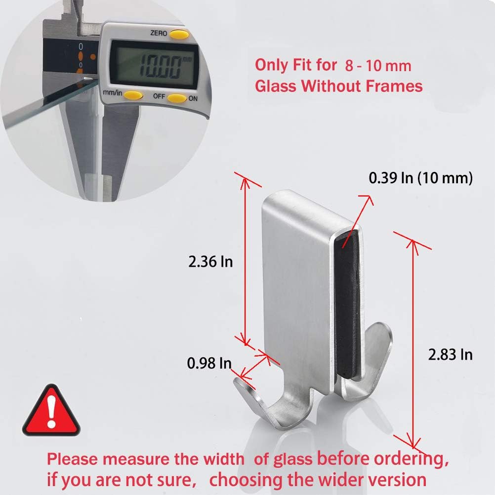 Double Hooks for Glass Shower Door, Towel Hooks Over The Bathroom Glass Wall 0.31-0.39in, Stainless Steel, Brushed,4 Pack.