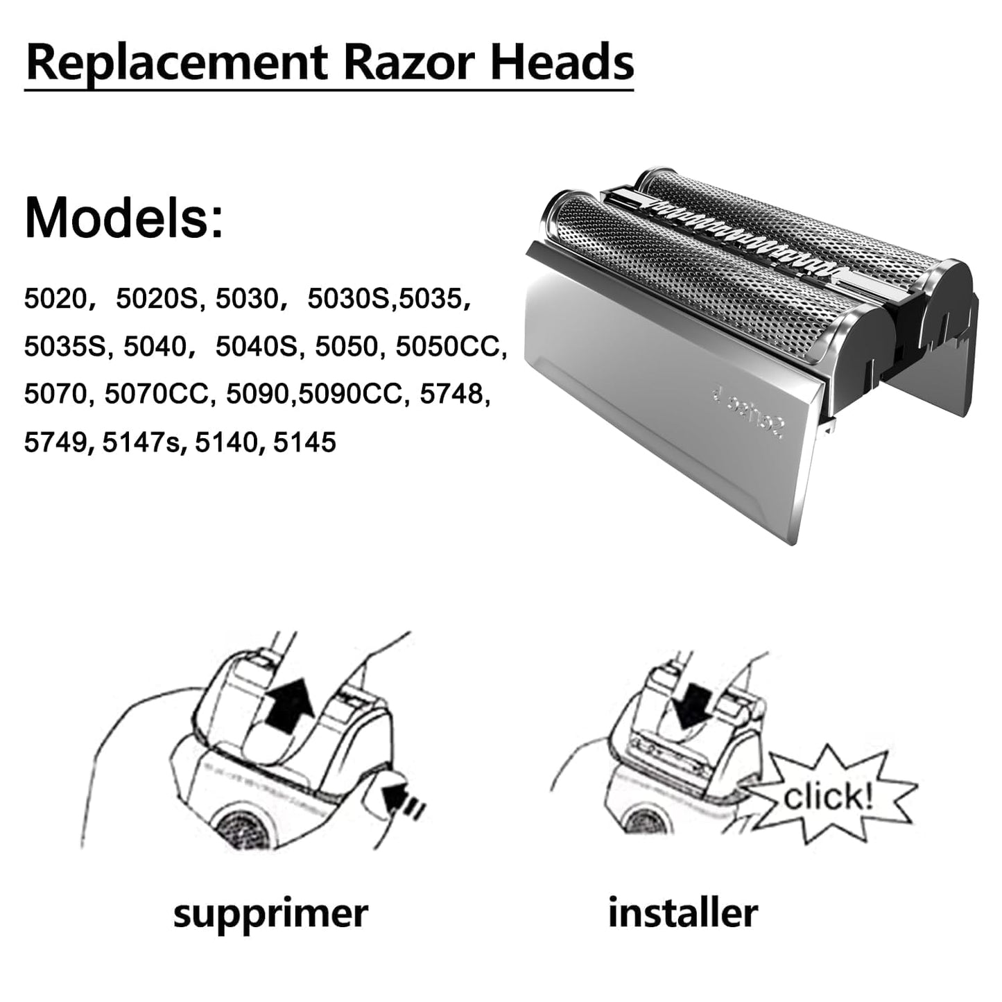 52S Replacement Head Compatible With Braun Series 5, 52S Wet and Dry Replacement Foil and Cutter for Braun Electric Shaver S5 5020s 5030s 5040s 5050cc 5070cc 5090cc