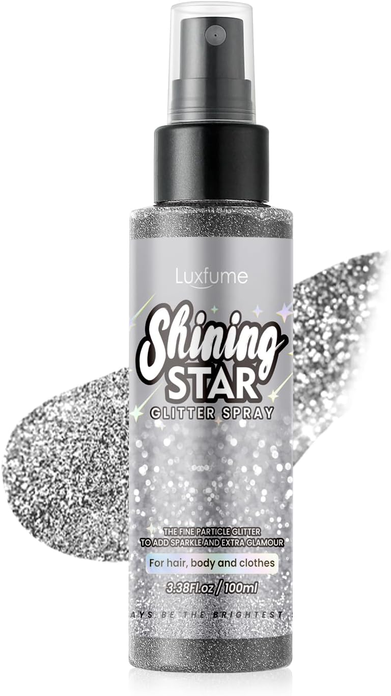 Glitter Spray for Hair and Body, Silver Body Glitter Spray, Quick-Drying and Waterproof Glitter Hairspray, Nozzles are not Easily clogged, Long-Lasting for Stage Makeup, 3.38 oz