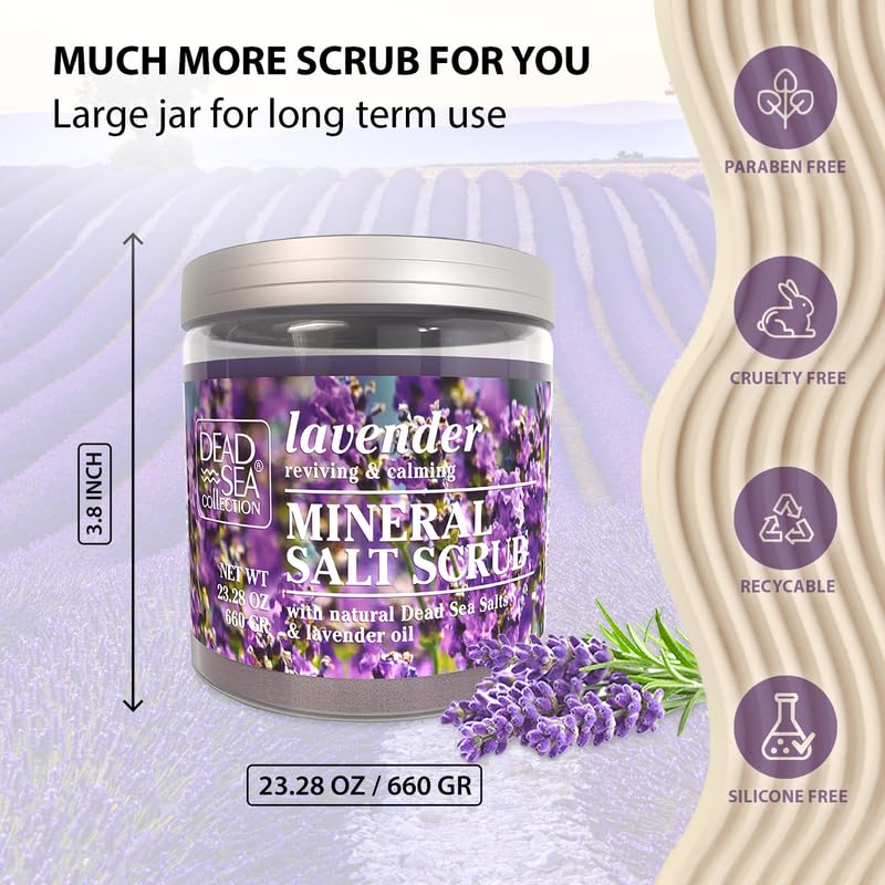 Dead Sea Collection Lavender Salt Scrub – Exfoliating Body Scrub for Women – Moisturizing and Nourishing Skin – with Pure Oils and Dead Sea Minerals (23.28 Oz)