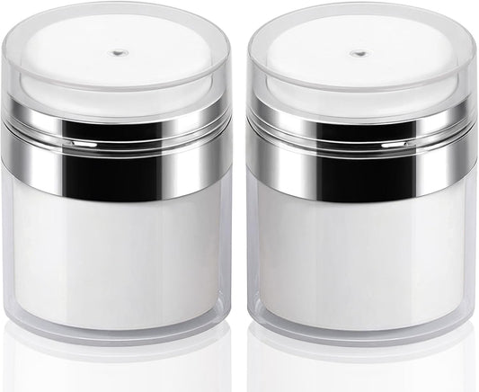 2Pack 50ml Airless Pump Jar - 1.7 Oz Moisturizer Pump Dispenser, Travel Lotion Container Vacuum Bottle for Skincare, Thick Moisturizer