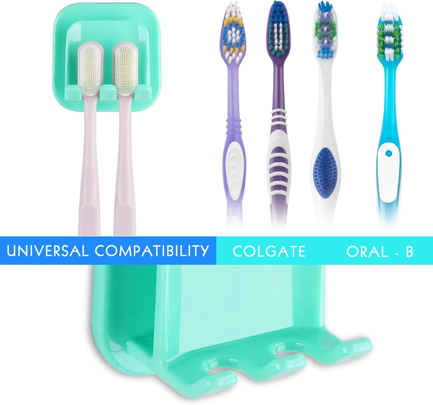 2 PCS Self-Adhesive Toothbrush Holders Wall Mounted, Water Proof Toothbrush Hook, 2 in 1 with Toothbrush Hanger and Gargle Cup Holder for Bathroom Shower (Green)