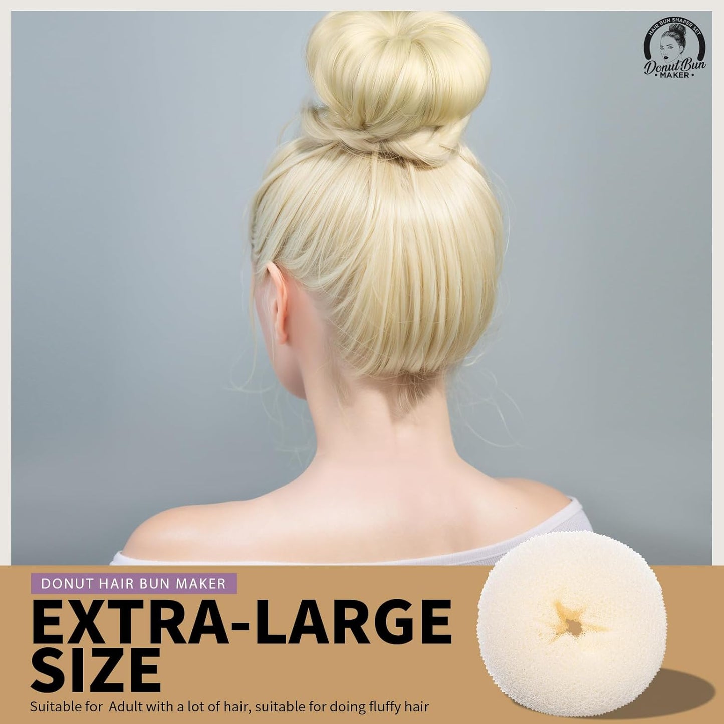Teenitor 4pcs Hair Bun Shaper Set with Extra-large, Large, Medium, Small Donut Hair Bun Maker, 20pcs Large Bobby Pins, Cream Color