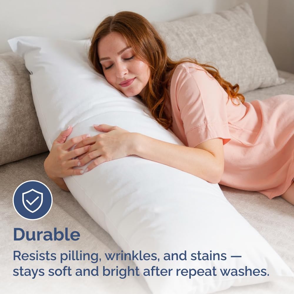 Long Pillowcases - Body Pillow Cover - Long Pillow Insert for Sleeping, Side Sleepers - Soft & Breathable Body Pillow Case with Envelope Enclosure - Comfy, Cozy & Machine Washable - 20" x 54" (White)
