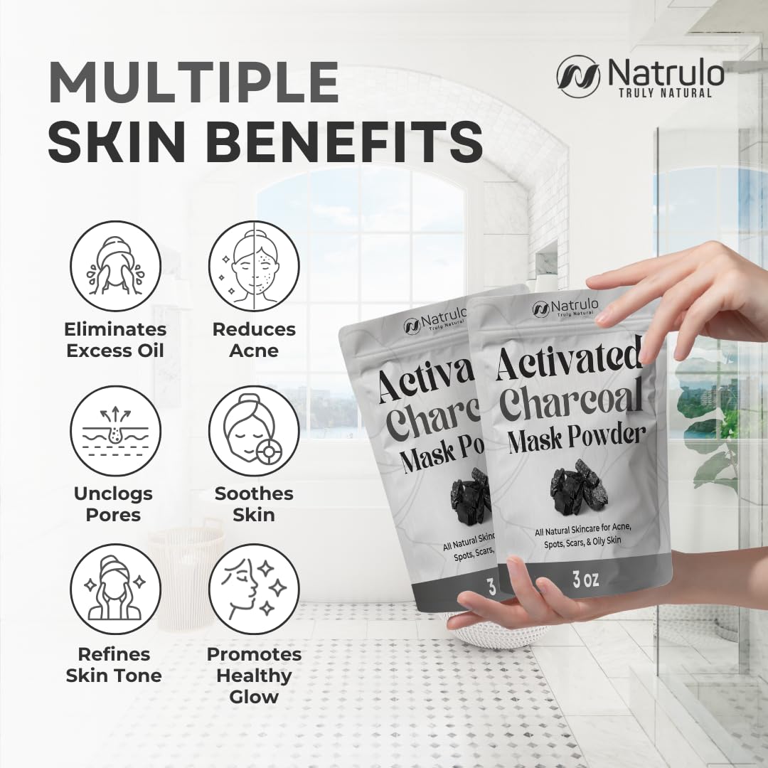 Charcoal Face Mask – Natural Black Mask with Bentonite Clay – Deep Cleansing, Blackhead Remover, Pore Reducer for Acne, Oily Skin & Scars – Hydrating, Exfoliating Detox Facial Skincare – Made in USA