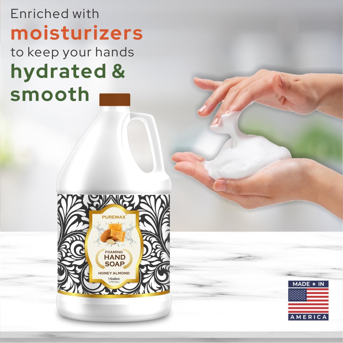 Foaming Hand Soap Refills | Honey Almond | Essential Oils | Gentle, Moisturizing Foam | Made in USA | 128 Fl Oz (1 Gallon)