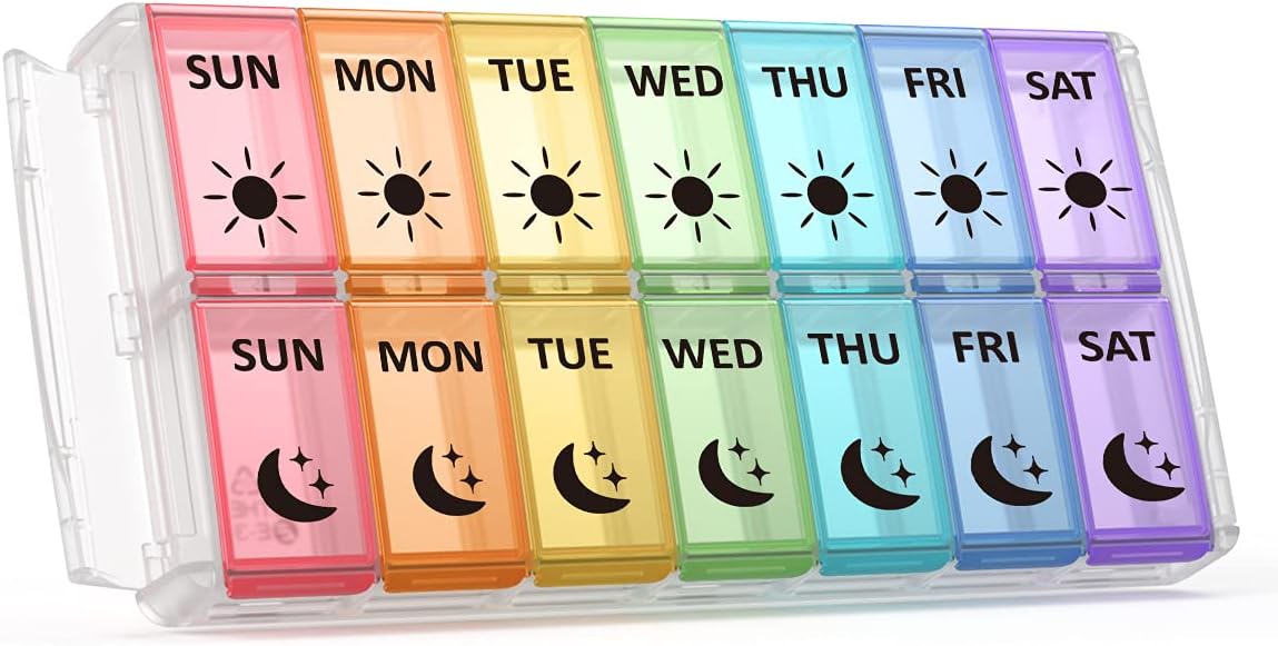 Weekly Pill Organizer 2 Times a Day Extra Large 7 Day Easy Fill Quick Fill Portable Fullicon AM PM Pill Box for Supplement, vitamine, and Medicine - (Patent Registered)