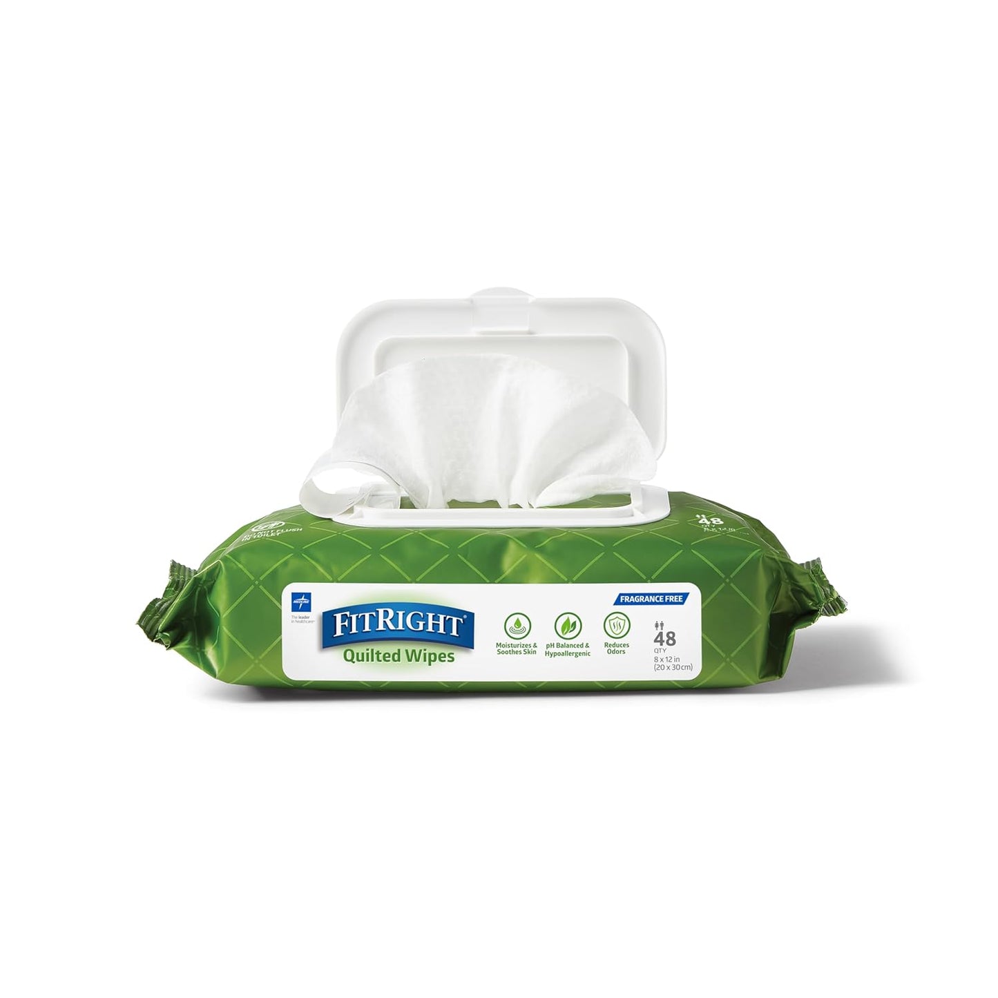 FitRight Aloe Fragrance-Free Quilted Wet Wipes, Soft Pack with Flip Top, 8 x 12 Inches, Pack of 48 Wipes
