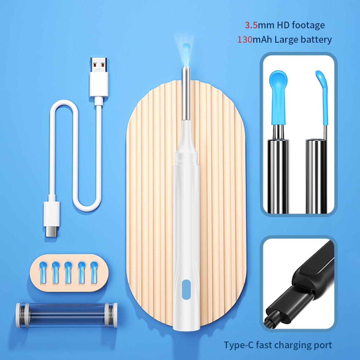 Wax Removal Tool for Ears, Earwax Remover Tools with 1080P Camera & 6LED Light & 8 Pcs Ear Set, Earwax Cleaning Kit with 10 Ear Spoon, Camera for iOS & Android (White)