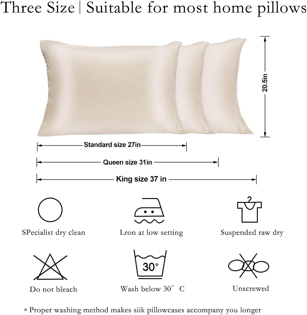 Silk Pillowcase for Hair and Skin 2 Pack 100% Mulberry Silk Bed Pillowcase Hypoallergenic Soft Breathable Both Sides Silk Pillow Case with Hidden Zipper, King Size Pillow Cases (Buff Beige)