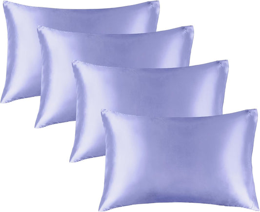 BEDELITE Satin Pillowcase for Hair and Skin, Super Soft Similar to Silk Pillow Cases 4 Pack with Envelope Closure, Cooling Pillowcases for Women Men (20"x36" King Size, Lilac)