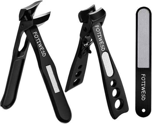 Nail Clippers for Seniors, Wide Jaw Fingernail Clippers and Angled Head Toenail Clippers for Thick Nail, Professional German Nail Clippers for Men, Women & Pregnant (Black 3)