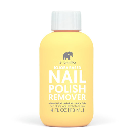ella+mila Jojoba Nail Polish Remover Non-Acetone Nail Polish Remover - Non-Toxic Fingernail Polish Remover - Enriched With Jojoba oil & Vitamins (4 fl oz) Yellow