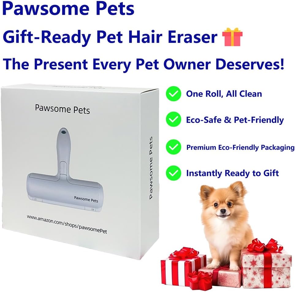 Pawsome Pets Pet Hair Remover Gift Set Reusable Lint Roller Cat and Dog Hair Remover for Furniture, Couch, Carpet, Clothing and Bedding - Portable, Multi-Surface Fur Removal Tool