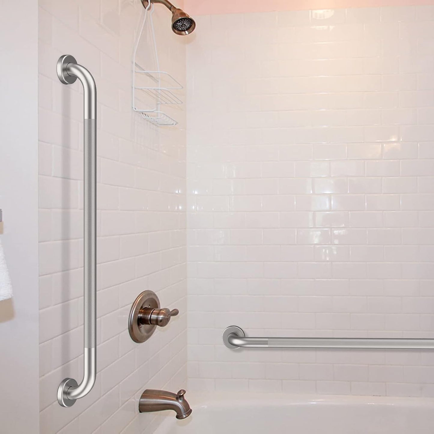 36 Inch Anti Slip Shower Grab Bar, Munzong 2 Pack Brushed Nickel Bathroom Grab Bar, Knurled Bathroom Balance Bar,Safety Hand Rail Support Handicap Elderly Injury Senior Assist Bath Handle