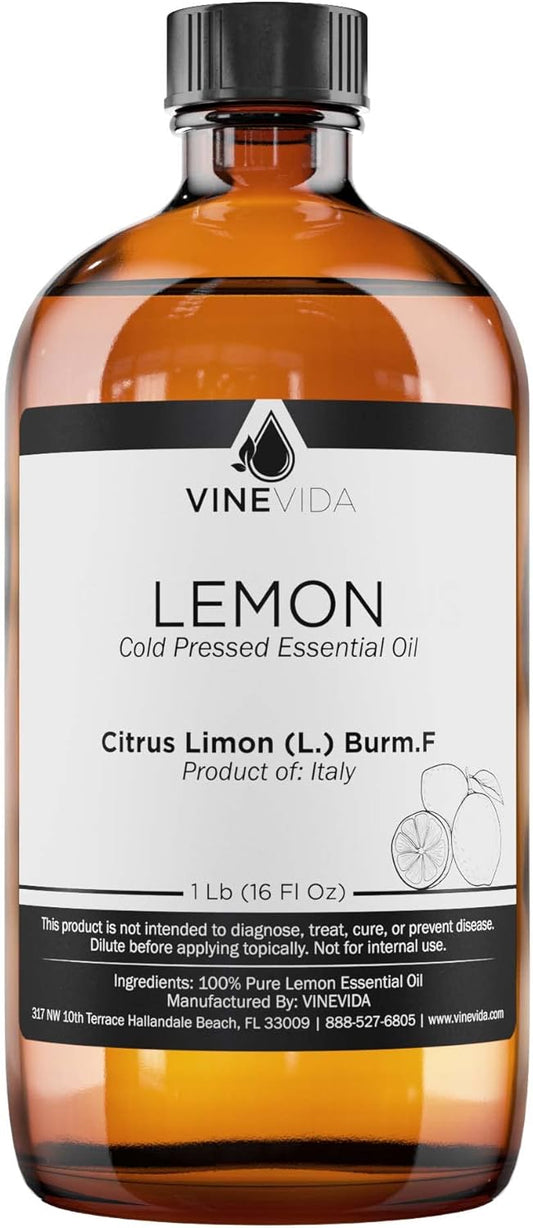 VINEVIDA Lemon Essential Oil 16 oz - Undiluted for Candle Making, Soap Making, and DIY Candle Scents - Bulk Oil Safe for Skin