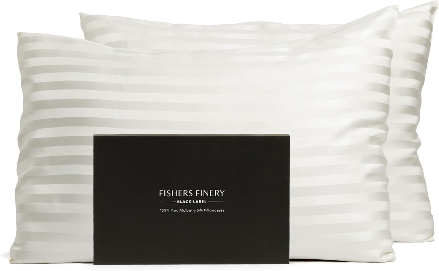 Fishers Finery 30mm 100% Pure Mulberry Silk Pillowcase Set, Quality Tested (White Stripe, King, 2 Pack)