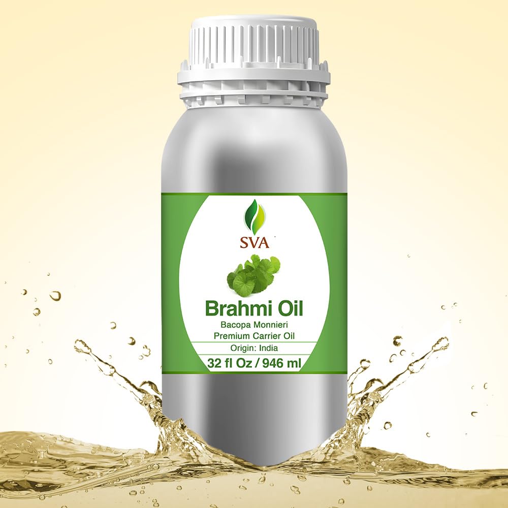 SVA Brahmi Oil - 32 Fl Oz – 100% Natural Cold Pressed Brahmi Oil - for Face, Skin Care, Hair Care, Scalp Massage & Body Massage – Carrier Oil