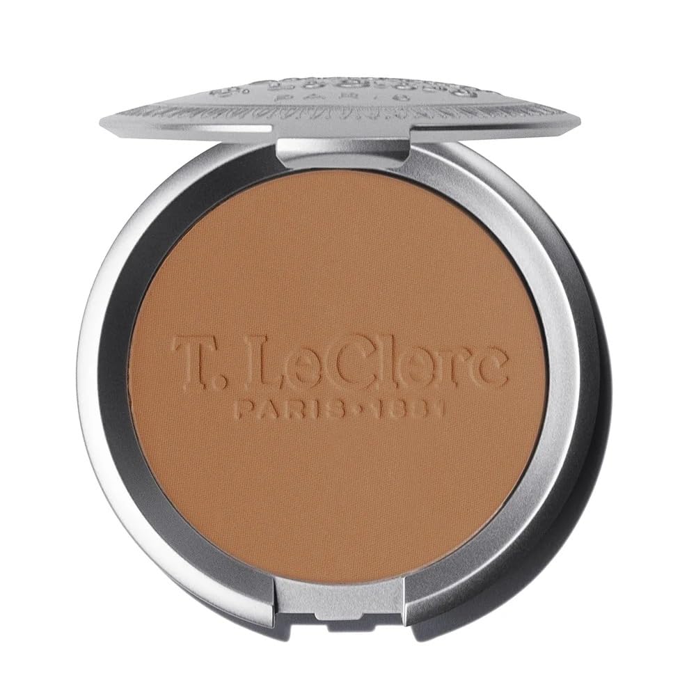 T.LeClerc Rice Compact Powder – Anti-Aging Pressed Powder with Brown Rice Ferment – Long-Lasting Natural Matte Finish – Moisturizing | Non-Comedogenic Face Powder (CARAMEL, 9G)