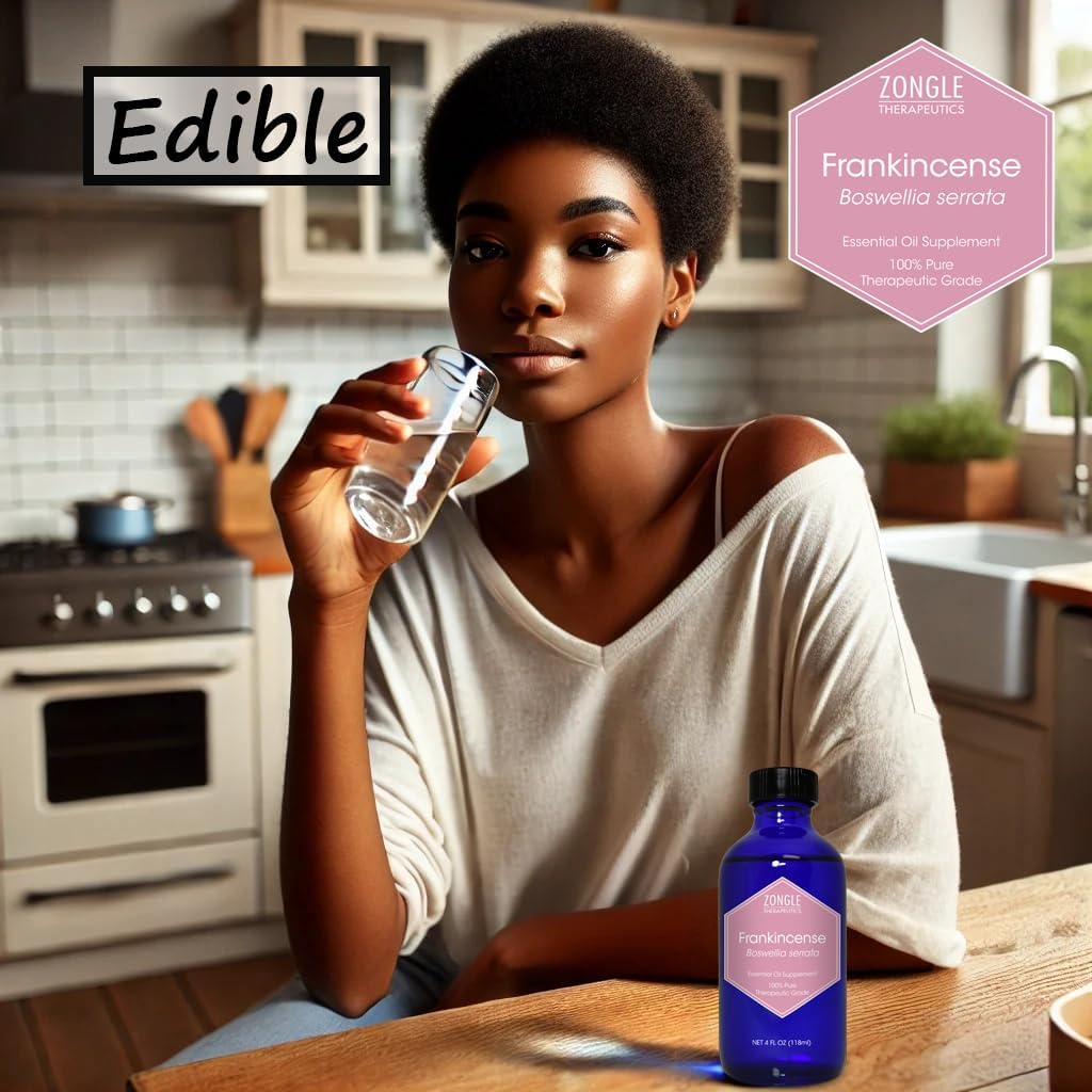 Frankincense Essential Oil, Food Grade, for Face – 100% Pure, Frankincense, Resin, Oil, Boswellia Serrata, Edible, by Zongle Therapeutics, 4 OZ