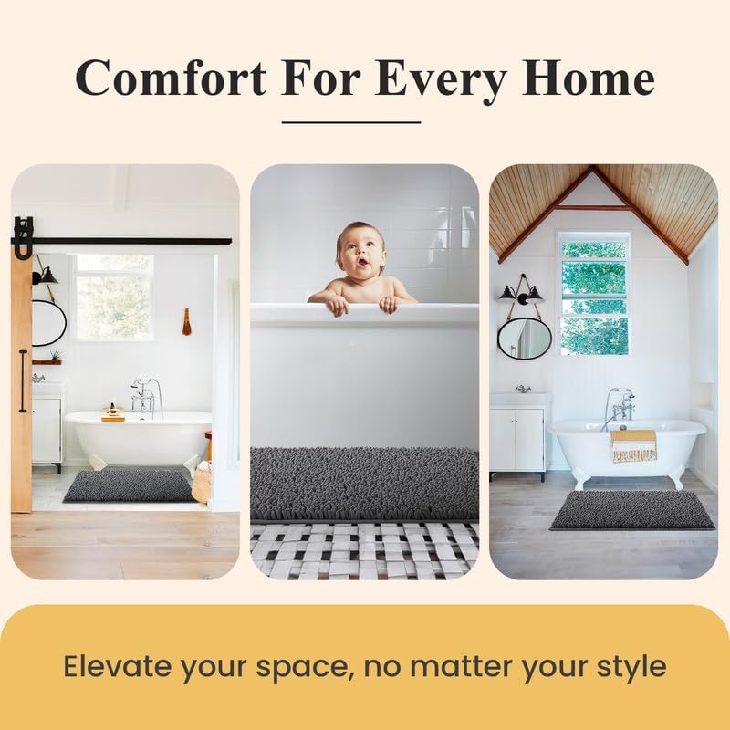 MAYSHINE Plush Shaggy Chenille Bath Mat | Extra Soft, Super Absorbent, Non-Slip Bathroom Rug | Fluffy Microfiber, Area Rug Sets for Bathroom Floor, Kitchen, Living Room | 47"x27" | Sage Green