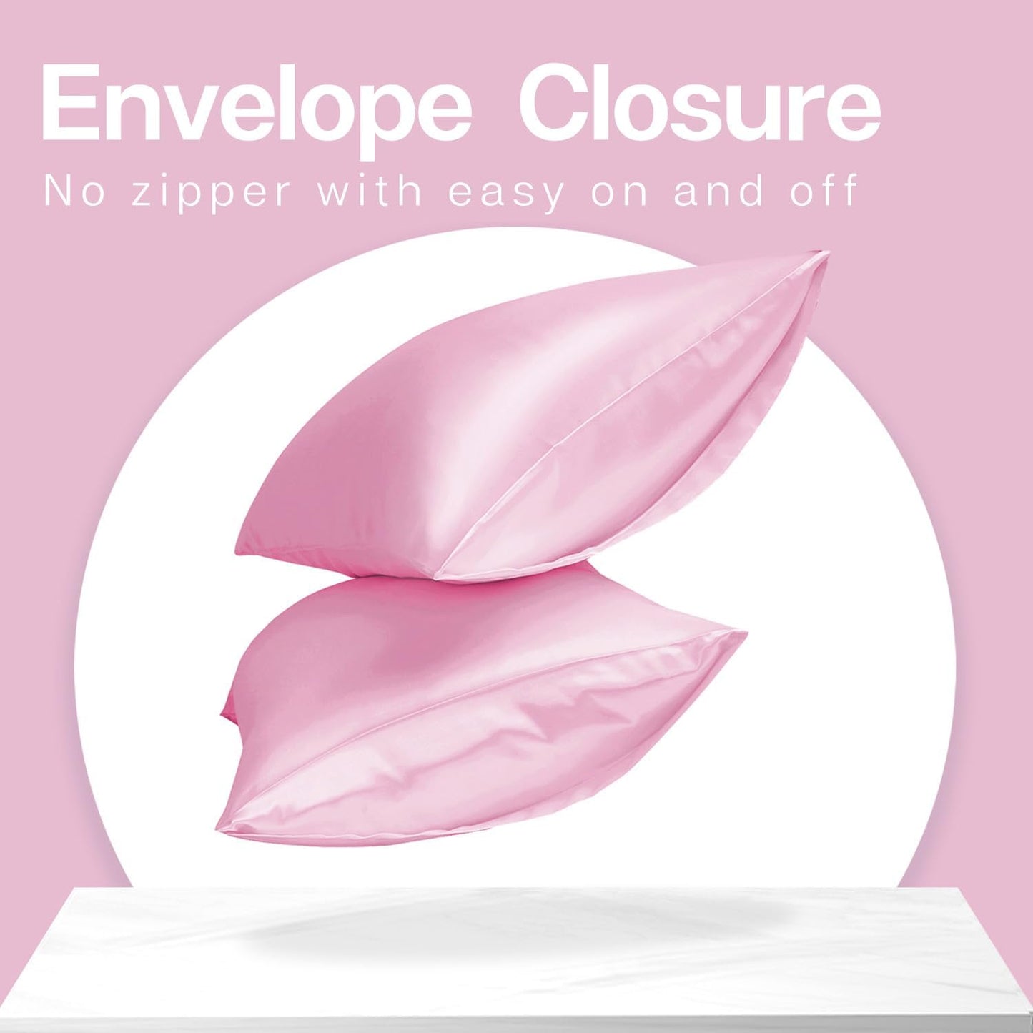 MR&HM Satin Pillowcase for Hair and Skin, Silk Satin Pillowcase 2 Pack, Standard Size Pillow Cases Set of 2, Silky Pillow Cover with Envelope Closure (20x26, Pink)