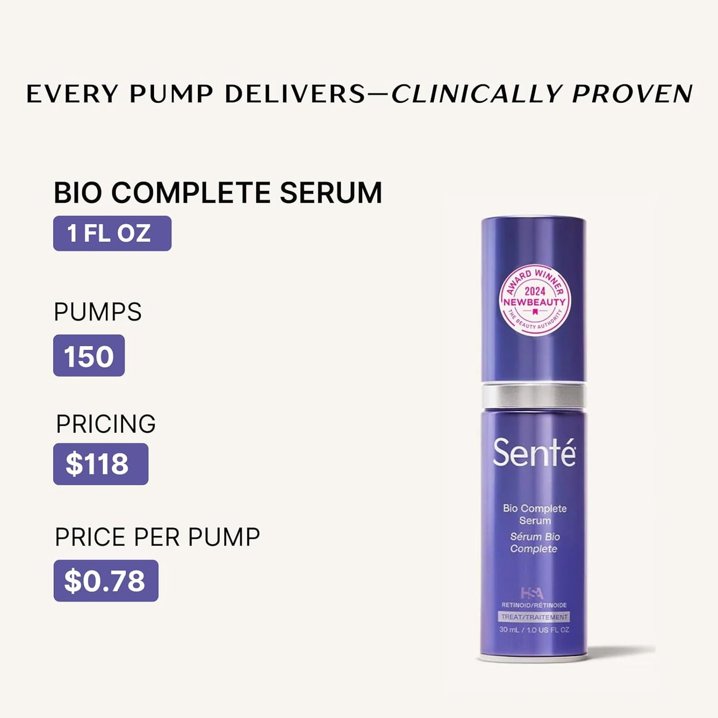 Senté Bio Complete Serum | Retinoid Serum for Sensitive Skin | Gentle, Nourishing & ﻿Hydrating | Combats Dull and Aging Skin | 1.0 Fl Oz