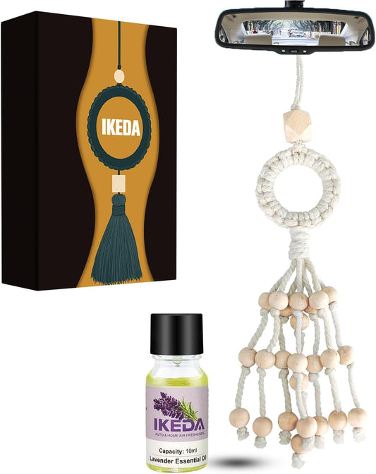 Air Freshener for Car, Lavender Scent Woven Aromatherapy Charm Diffuser with 10ml Essential Oil, Tassel Car Mirror Hanging Decoration,Pendant for Women Men Home Bathroom