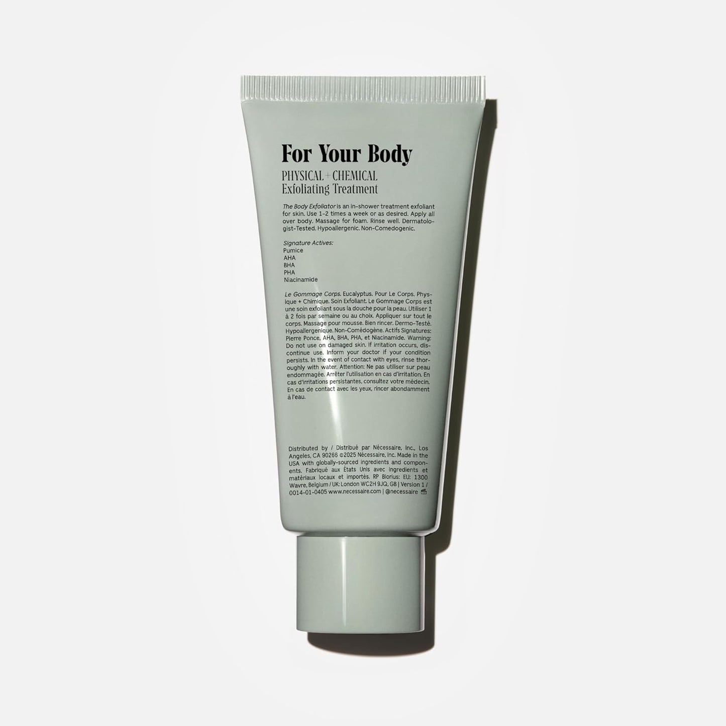 Nécessaire The Body Exfoliator. Eucalyptus. AHA/BHA/PHA. Resurface Skin. Smooth KP and Rough Patches. Hypoallergenic. Dermatologist-Tested. 180 ml / 6.1 fl oz