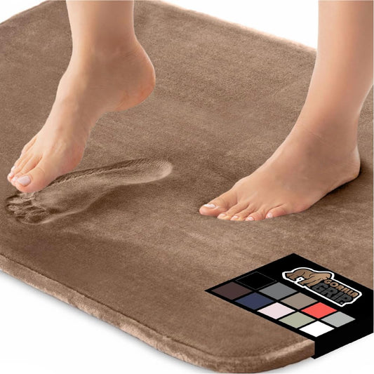 GORILLA GRIP Memory Foam Bath Mat, Soft Absorbent Velvet Bathroom Mats, Durable Dots on Underside, Machine Washable Bathmat, Carpet Rug Room Decor for Shower Tub Floor RV, 24x17 Rugs, Taupe