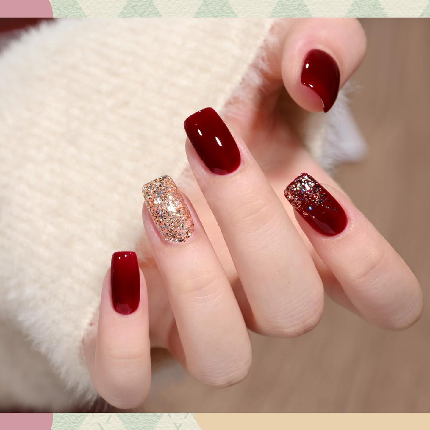 GAOY Red Gel Nail Polish Set of 6 Colors for Christmas nails Including White Burgundy Gold Sliver Glitter Gel Polish Kit for Valentine’s Day