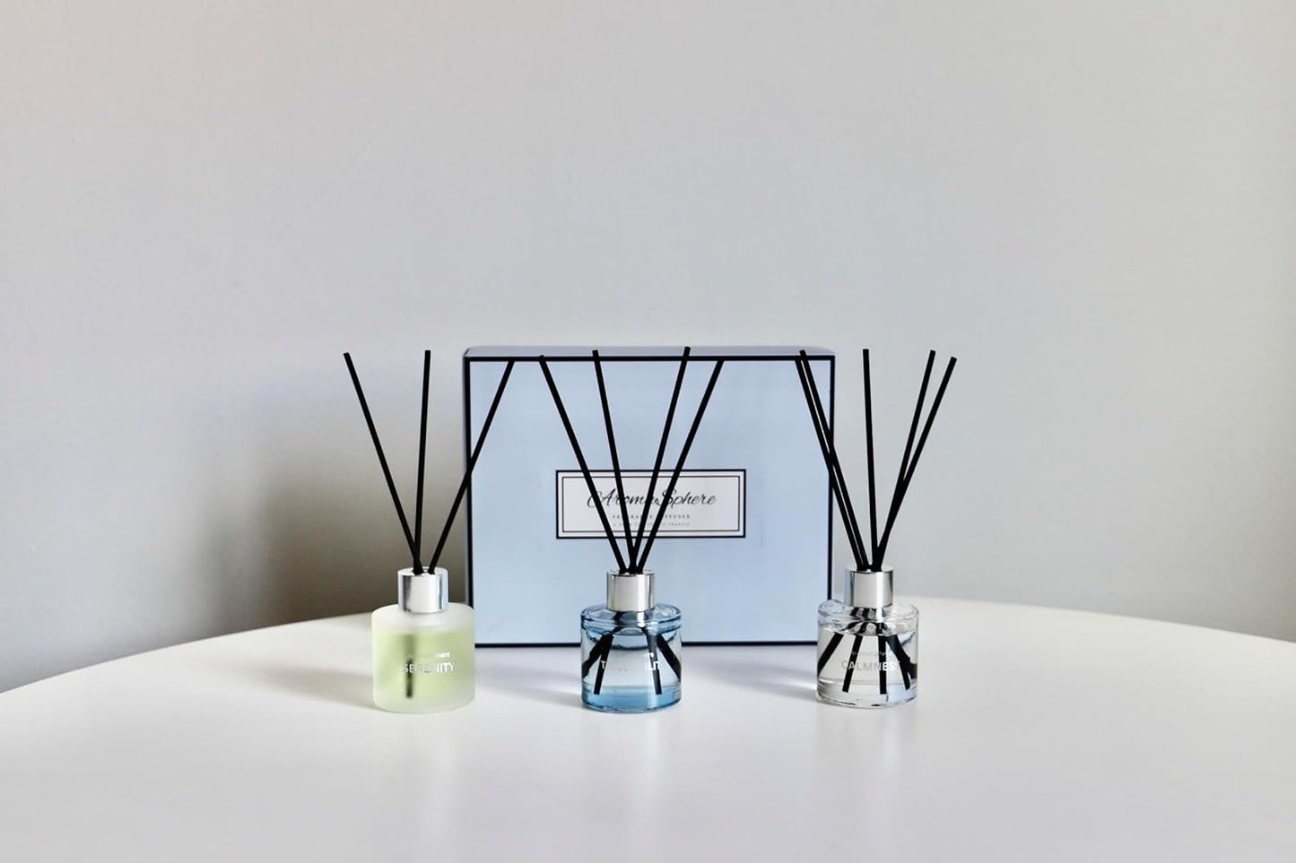 Reed Diffuser Set of 3, Eucalyptus Jasmine Lemongrass Aromatherapy Fragrance Oil | 12 Black Reed Sticks and 6 Rattan Balls, 3 x 50ML | Home, Office, Bathroom, Bedroom Essentials | AromaSphere