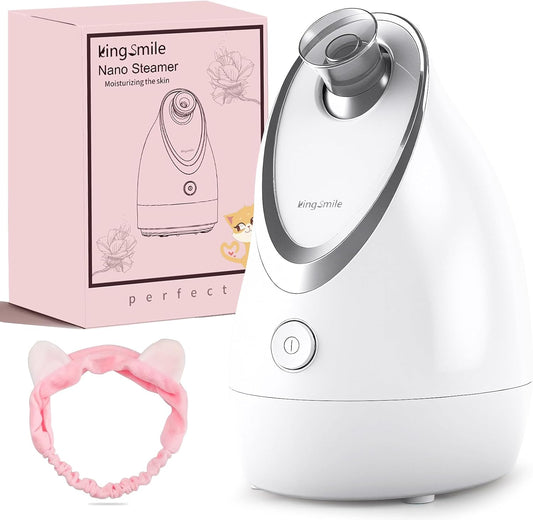 Kingsmile Facial Steamer for Face, 3 in 1 Face Steamer for Facial Deep Cleaning, Compact Nano Steamer - Aromatherapy, Adjustable Nozzle Warm Powerful Steam for Home SPA, Face Humidifier- SPA Headband