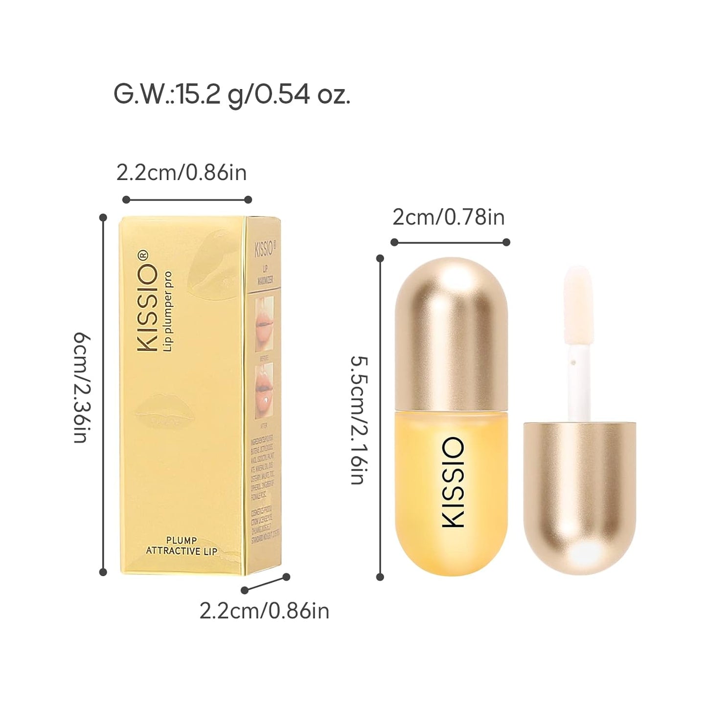 KISSIO Lip Plumper,Color Lip Plumper Gloss,Shimmer,Plant Extracts Plumping Lips Serum,Moisturizing Gloss for Fuller Lips and Hydrated,5.5ml,01 Lemonade