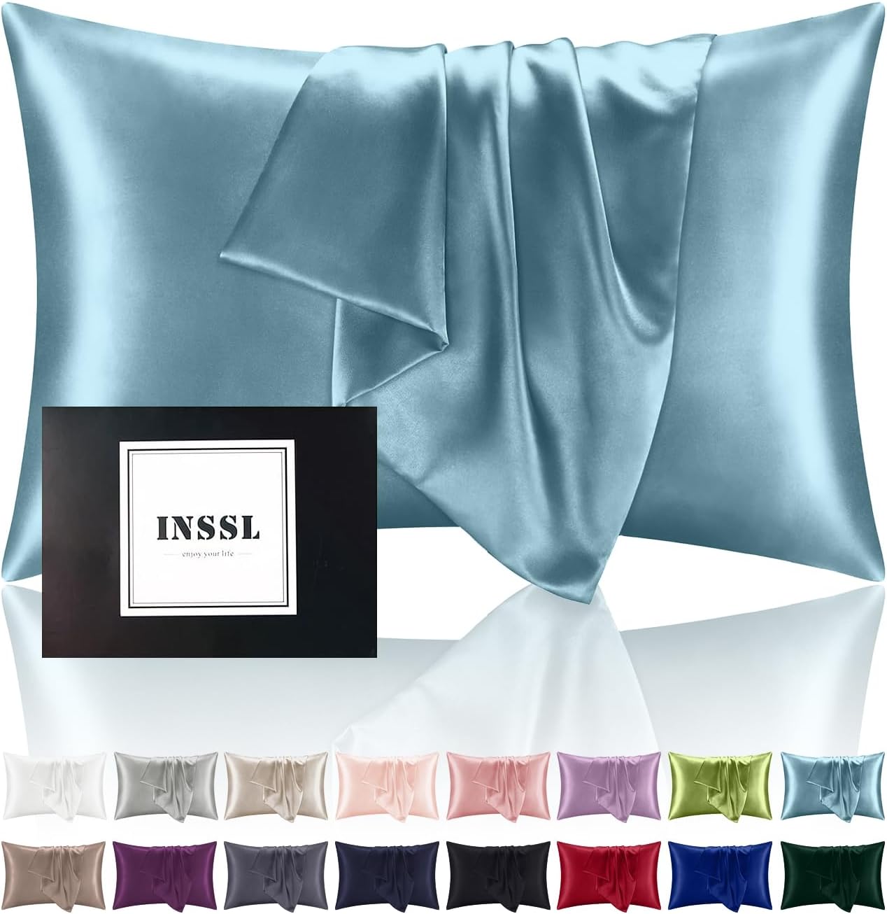 INSSL Silk Pillowcase for Women, Mulberry Silk Pillowcase for Hair and Skin and Stay Comfortable and Breathable During Sleep Silk Pillow Cases (Blue Gray,Standard)
