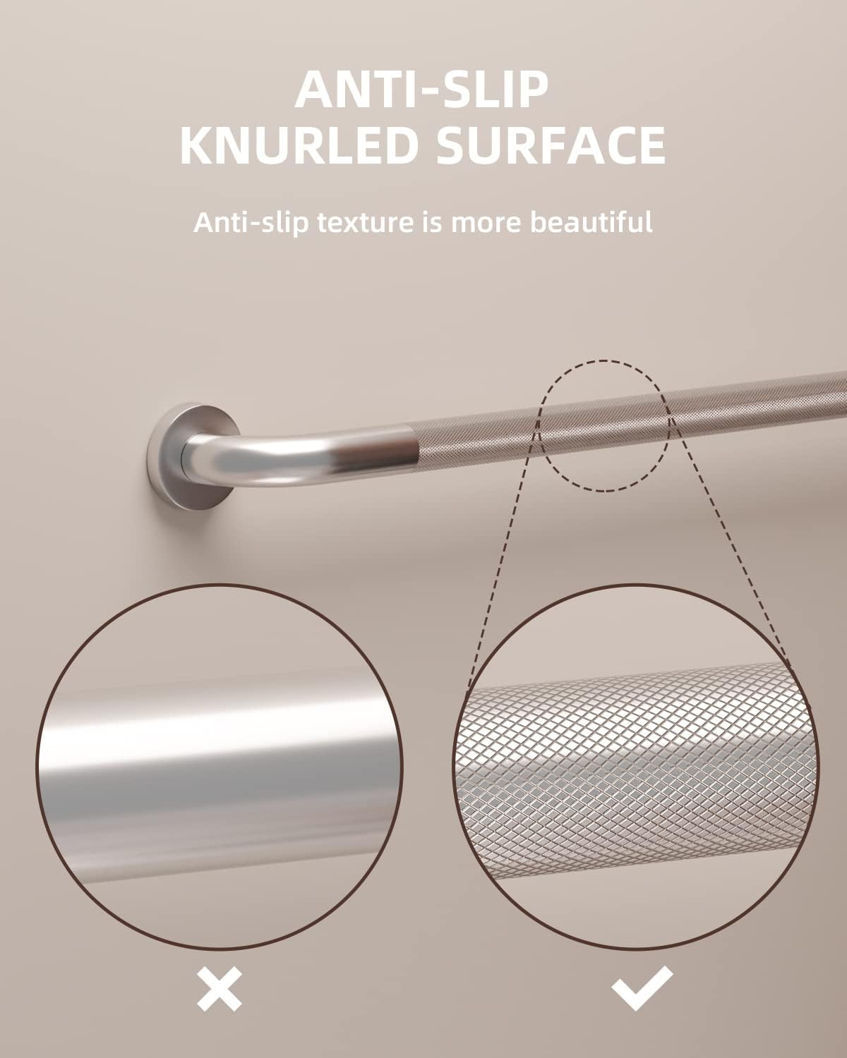 20 Inch Anti Slip Shower Grab Bar, Munzong Stainless Steel Bathroom Grab Bar, Satin Brushed Nickel Knurled Bathroom Balance Bar,Safety Hand Rail Support Handicap Elderly Senior Assist Bath Handle