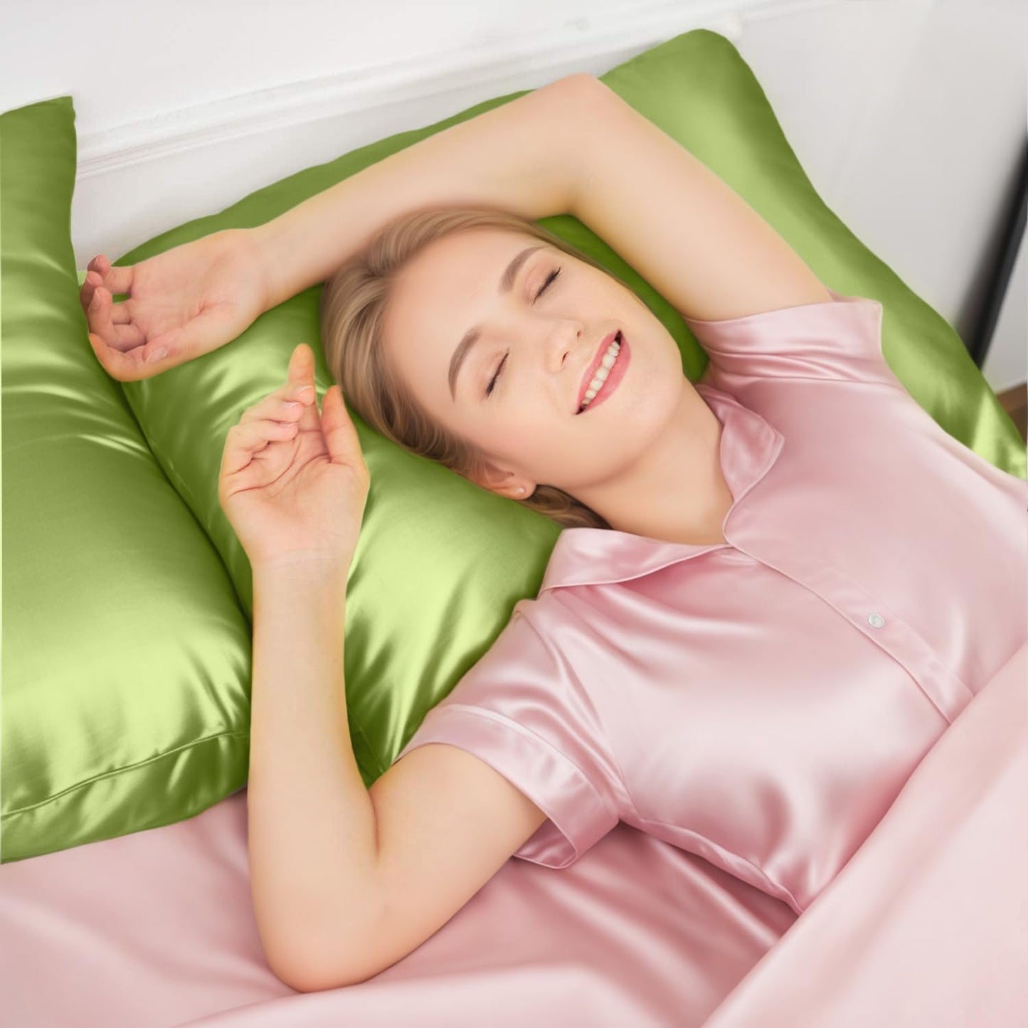 INSSL Silk Pillowcase for Women, Mulberry Silk Pillowcase for Hair ad Skin and Stay Comfortable and Breathable During Sleep(Tea Green,Standard)