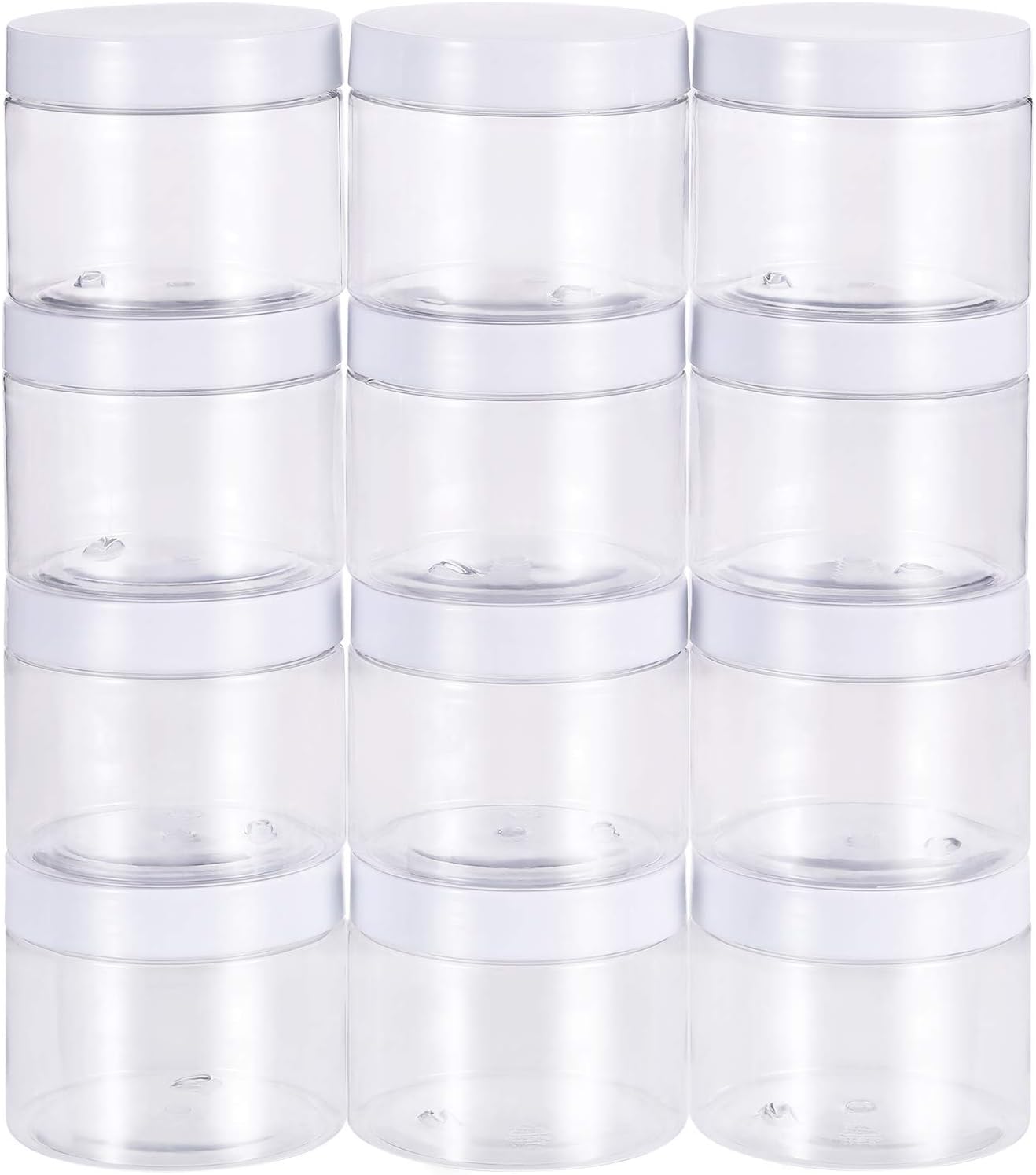 SATINIOR 12 Pack 7 oz Plastic Container Jars with Lids Round Clear Travel Cosmetic Container Slime Jars for Toiletries, Lotion, Cream, Ointments, Makeup, Rhinestone, Samples, Kitchen Storage(White)