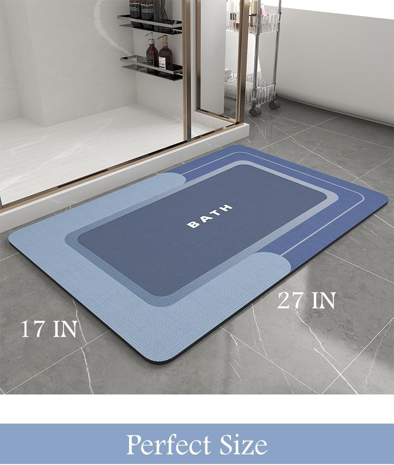Bath Mat-Bath Mat Rug Non Slip Super Absorbent Stain Resistant Quick Dry Thin Bathroom Rug-Bath Mats for Bathroom Floor Bathtub Vanity-Bathmat Bath Rug Easy Care-17"x27",Navy