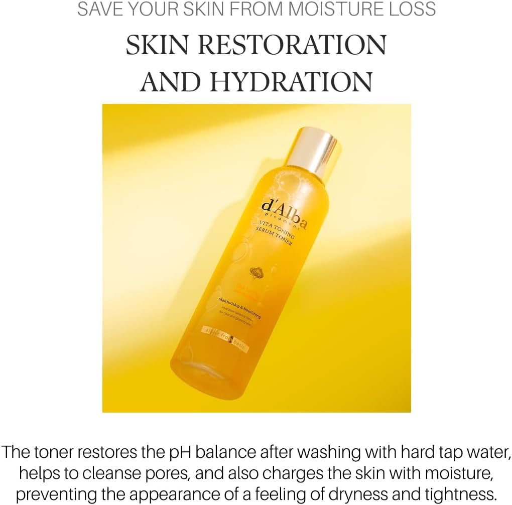 d'alba Piedmont White Truffle Vita Toning Serum Toner, Glass Skin with Double Vitamin Skincare, Face Moisturizer, (6.08fl. oz)