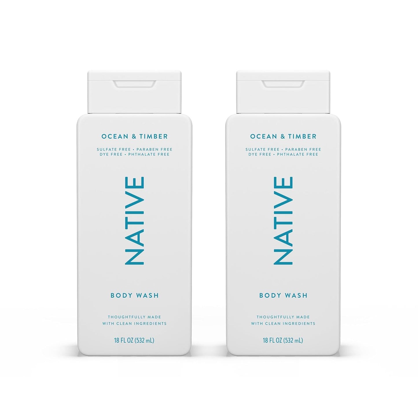 Native Body Wash Contains Naturally Derived Ingredients | For Women & Men, Sulfate, Paraben, & Dye Free Leaving Skin Soft and Hydrating | Ocean & Timber 18 oz - 2 Pk