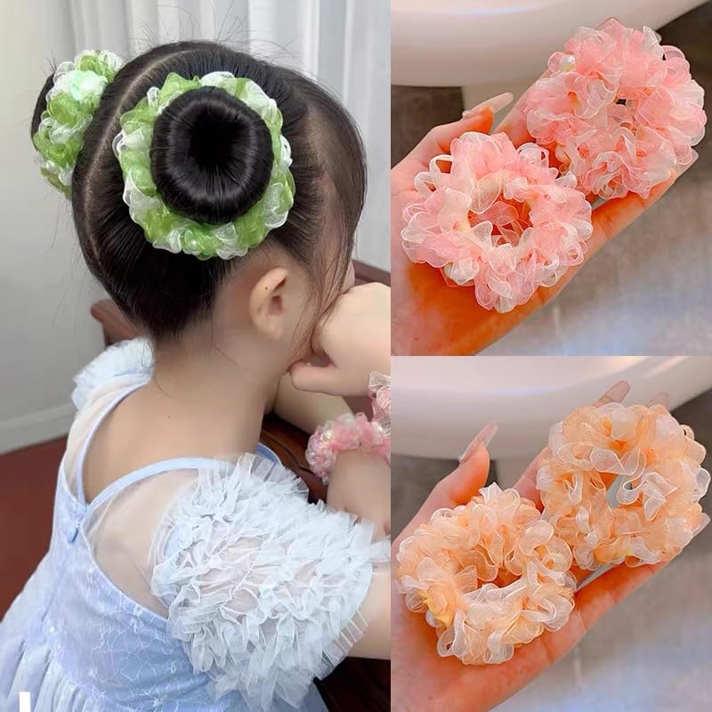 Lemeilleur 10 PCs (5 Pairs) Multicolor Cute Gauzy Elastic Hair Scrunchies for Buns Hair Ties Ponytail holders Band for Girls Kids Cheerleaders Hair Accessories
