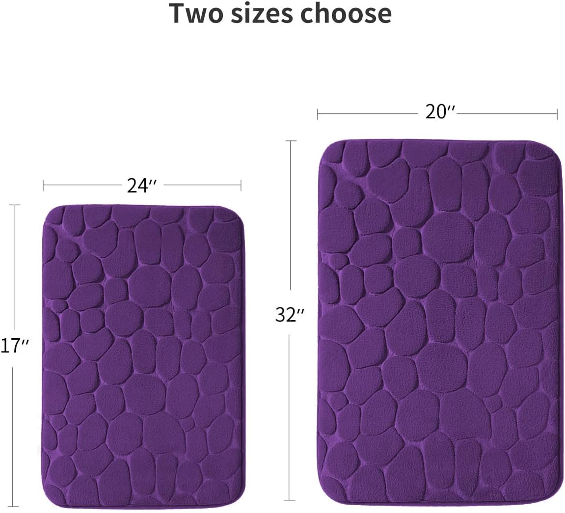 YIHOUSE Memory Foam Bath Mat Cobblestone Bathroom Rugs Super Water Absorbent Bath Mats for Bathroom Machine Washable Bath Rugs(24 x 36,Eggplant)