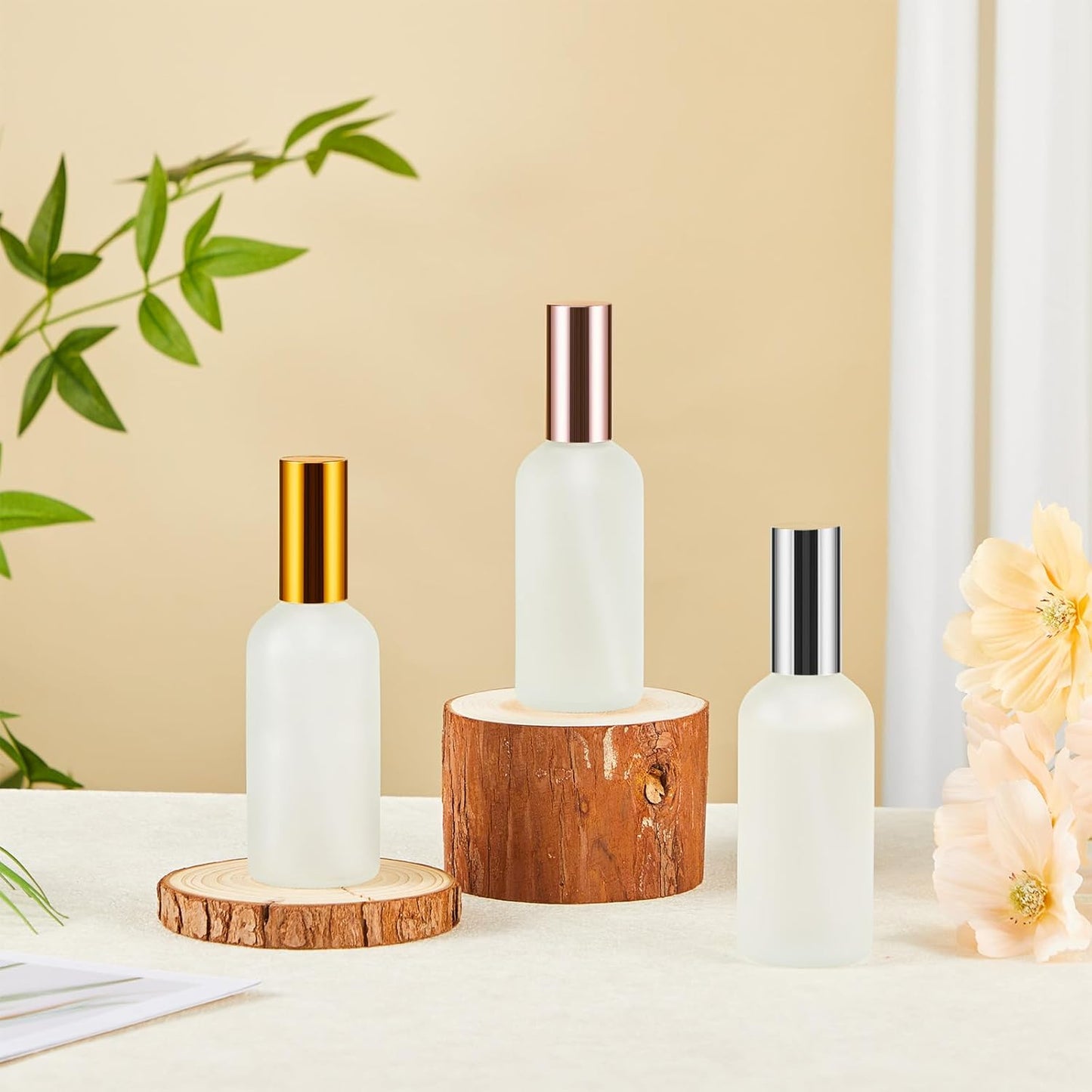 Roshtia 30 Pcs 3.4 oz/ 100 ml Gold, Silver, Rose Gold Glass Spray Bottle Refillable Perfume Atomizer Clear Decorative Empty Bottles with Fine Mist Sprayer Pump for Face Body Travel