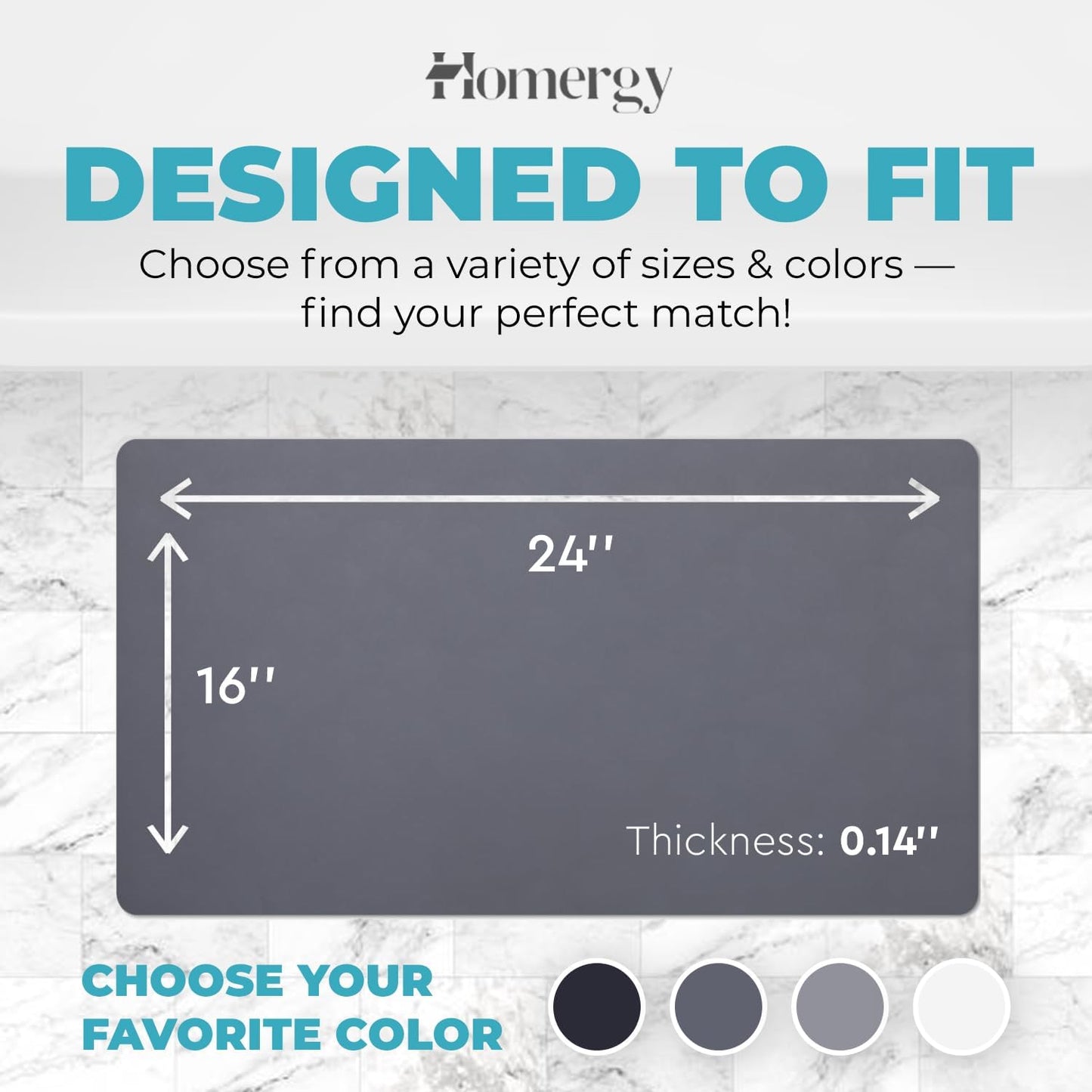 Homergy Bath Mat – Super‑Absorbent & Quick‑Dry with Non‑Slip Rubber Backing, Machine Washable & Odor Resistant – 16×24 in, Dark Gray