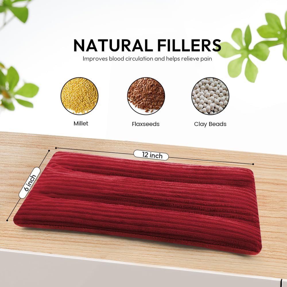 Microwave Heating Pad 6 x 12 Small Heating Pad Microwave, Microwave Bean Bag Heating Pad for Neck and Shoulders, Moist Heat Pack Pillow Warm Compress for Knee, Muscles, Joints, Wrist (Wine Red)