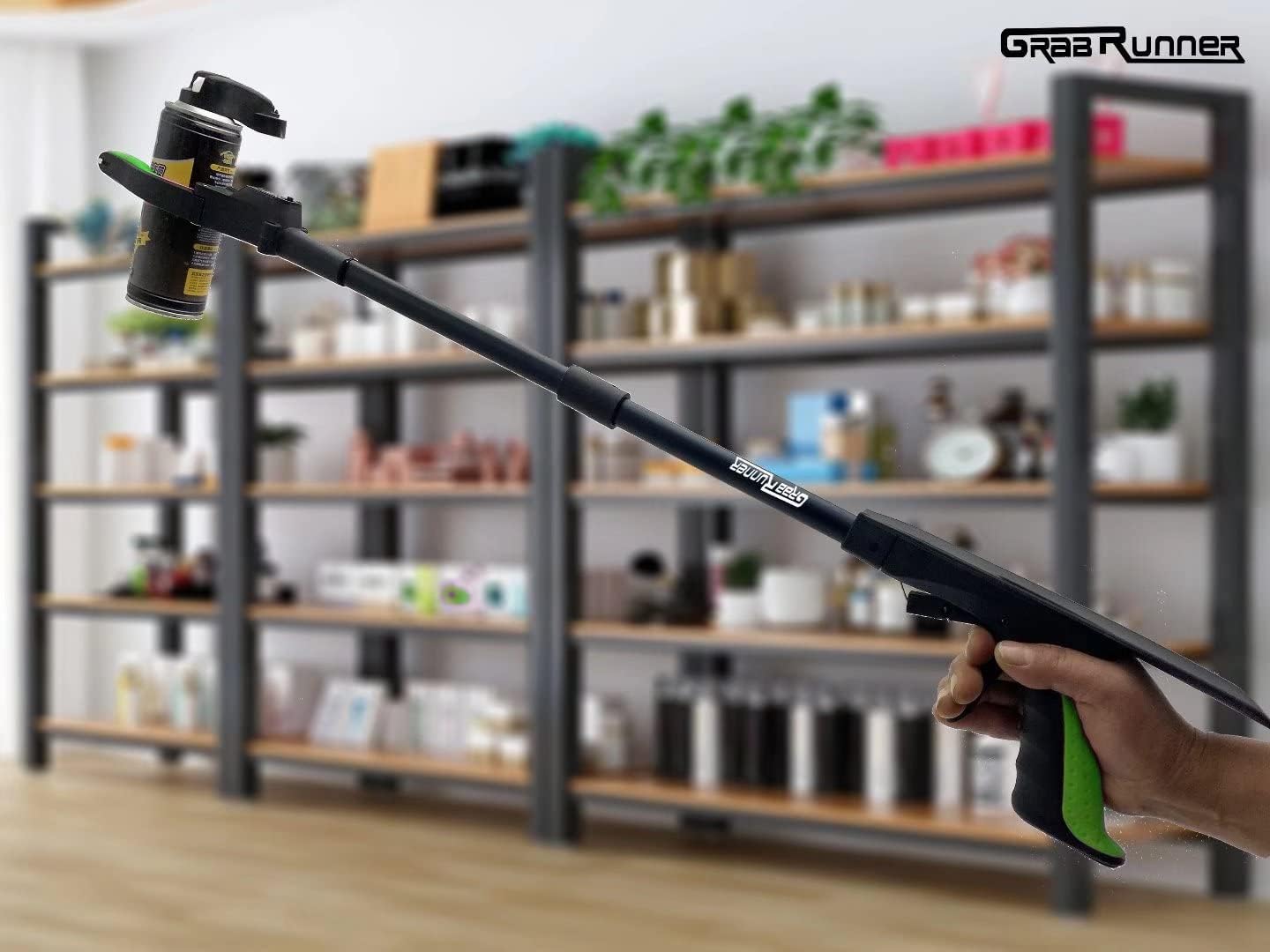 32 inch GrabRunner Reacher Grabber Tool with Folding and Shoehorn and Light (Green led)