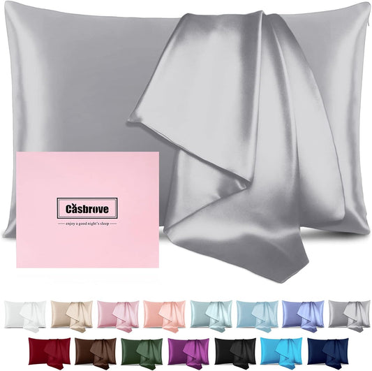 Mulberry Silk Pillow Cases - Soft, Breathable Natural Silk Pillowcase with Zipper - Beauty Sleep - 1 Pack (Standard, Silver Gray)