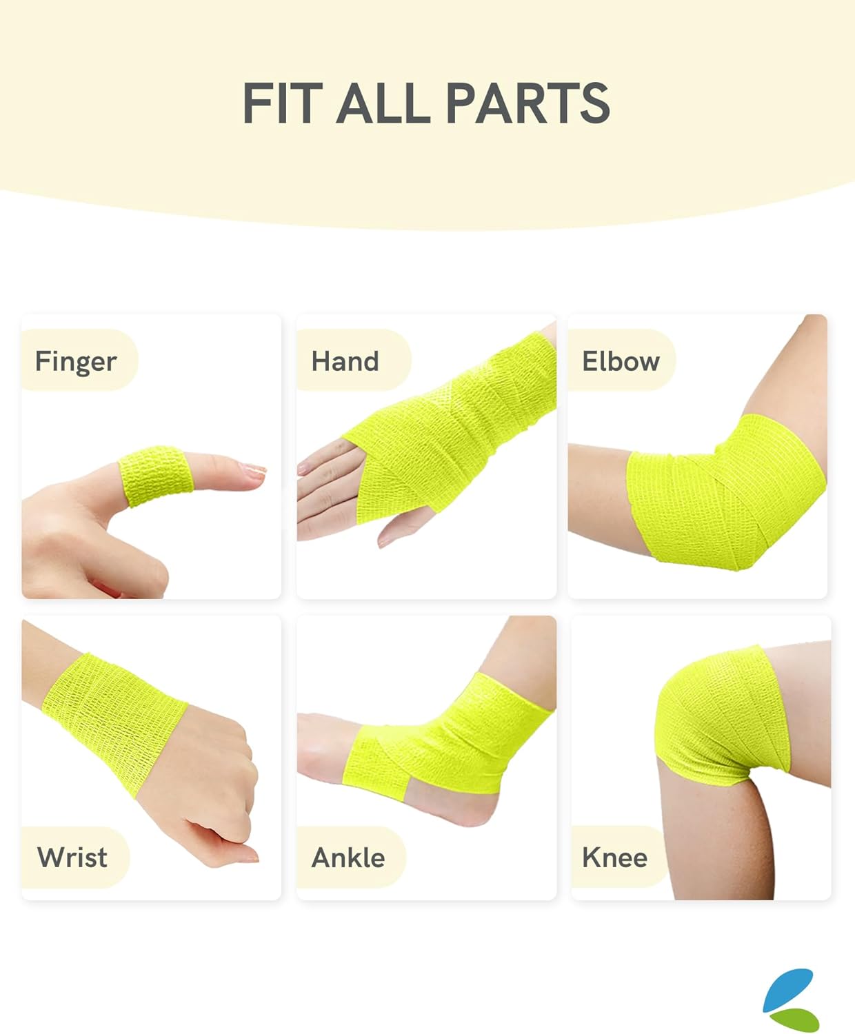 FriCARE Self Adhesive Bandage Wrap, Medical Tape in First Aid Kit, Cohesive Bandages for Wounds Sport Vet, FSA/HSA Eligible, 2 Inches X 5 Yards 6 Rolls, Fluorescent Yellow